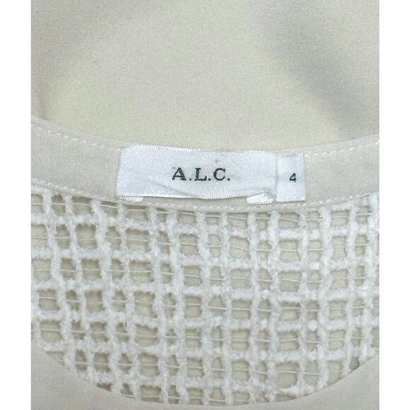 A.L.C. 100% Silk Blouson Mini Dress Sundress Cream Ivory Wool Crochet Coquette - Picture 8 of 10